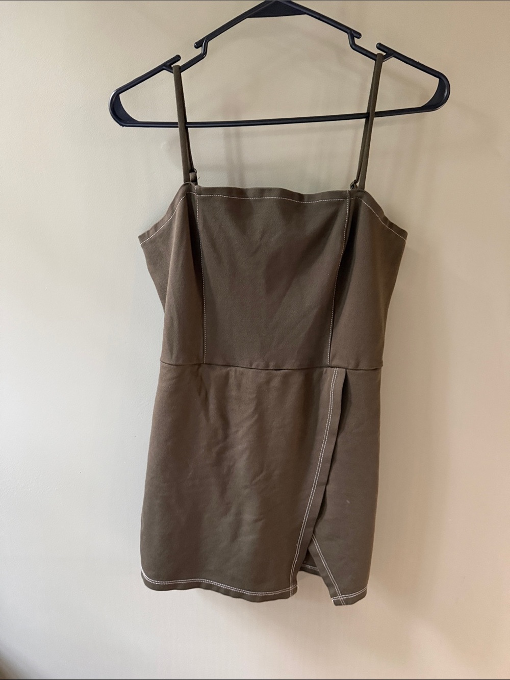 Altar'd State Olive Spaghetti Strap Mini Dress Romper with Contrast Stitching - Picture 1 of 5